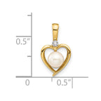 14k 5.5mm June/Freshwater Cultured Pearl and Diamond Heart Pendant
