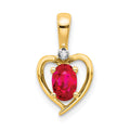 14k 6x4 Oval July/Ruby and Diamond Heart Pendant