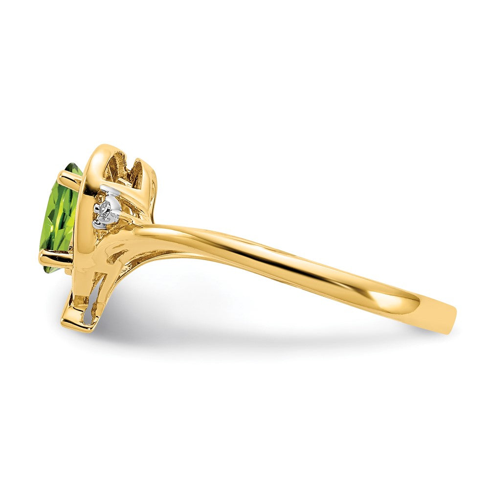14k 6x4 Oval August/Peridot and Diamond Heart Ring