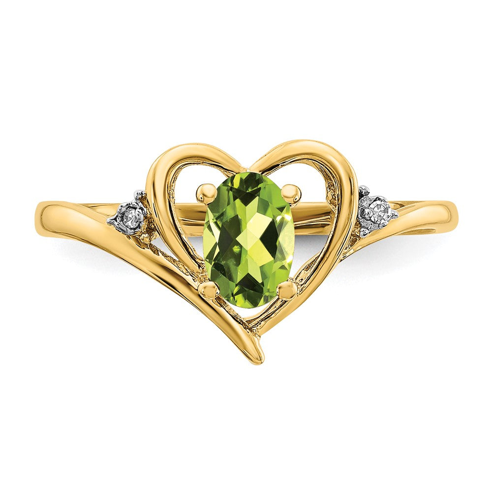 14k 6x4 Oval August/Peridot and Diamond Heart Ring