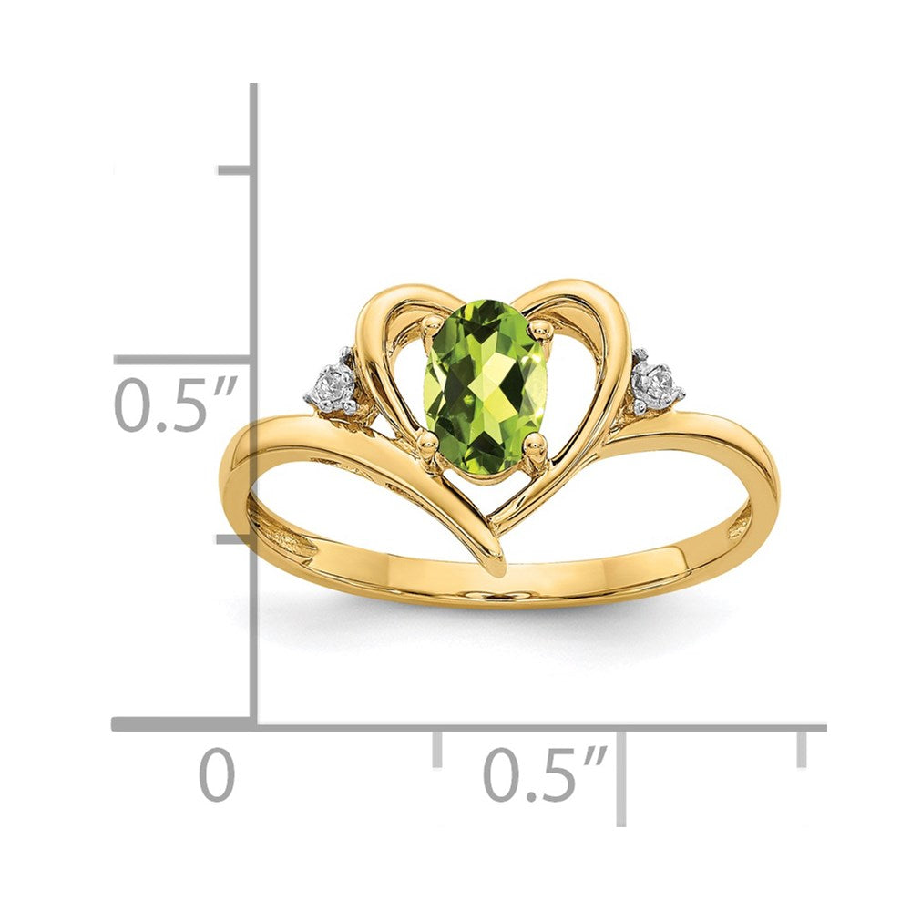 14k 6x4 Oval August/Peridot and Diamond Heart Ring