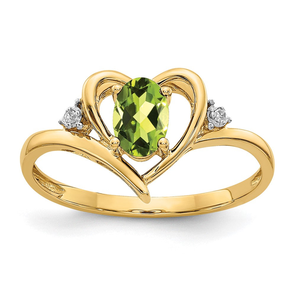 14k 6x4 Oval August/Peridot and Diamond Heart Ring