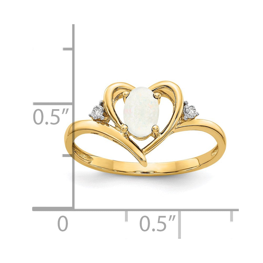 14k 6x4 Oval October/Opal and Diamond Heart Ring