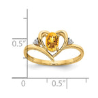 14k 6x4 Oval November/Citrine and Diamond Heart Ring