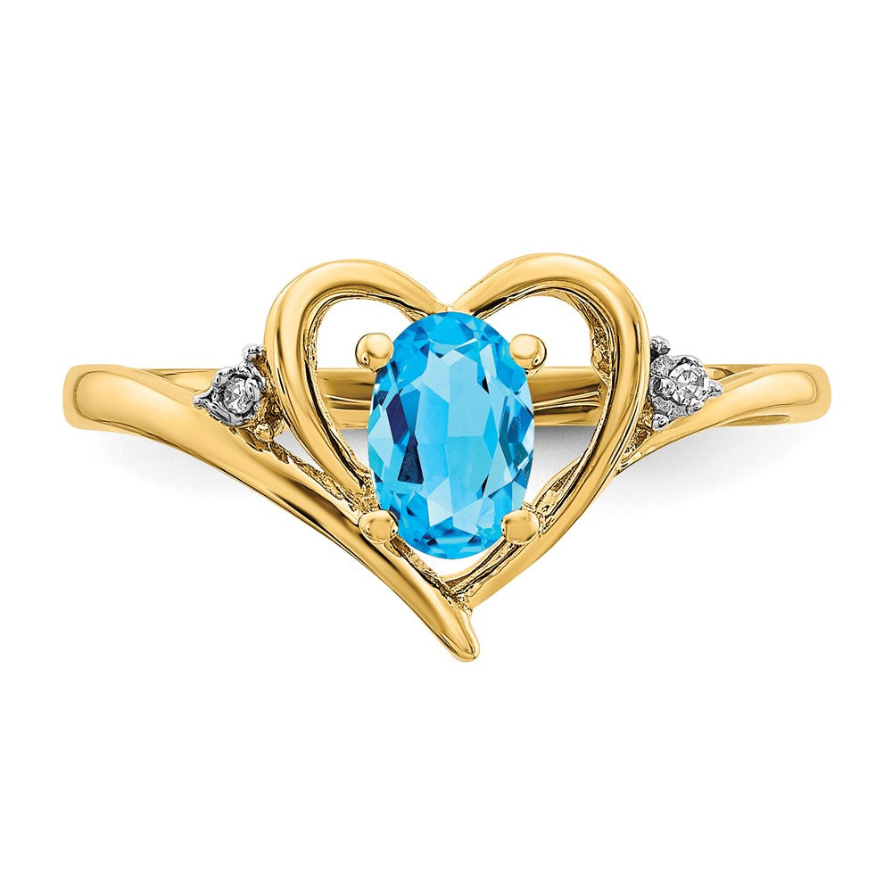 14k 6x4 Oval December/Blue Topaz and Diamond Heart Ring