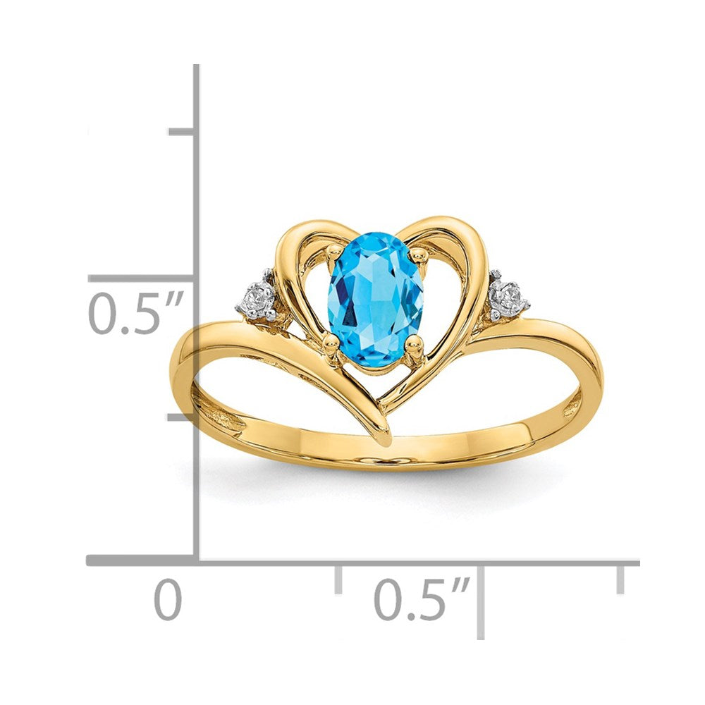 14k 6x4 Oval December/Blue Topaz and Diamond Heart Ring