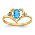 14k 6x4 Oval December/Blue Topaz and Diamond Heart Ring