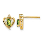 14k 5x3 Oval August/Peridot and Diamond Heart Earrings