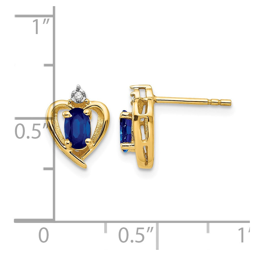 14k 5x3 Oval September/Sapphire and Diamond Heart Earrings