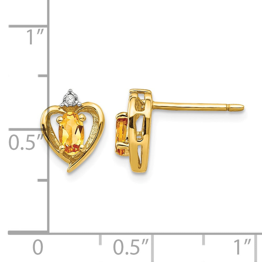 14k 5x3 Oval November/Citrine and Diamond Heart Earrings