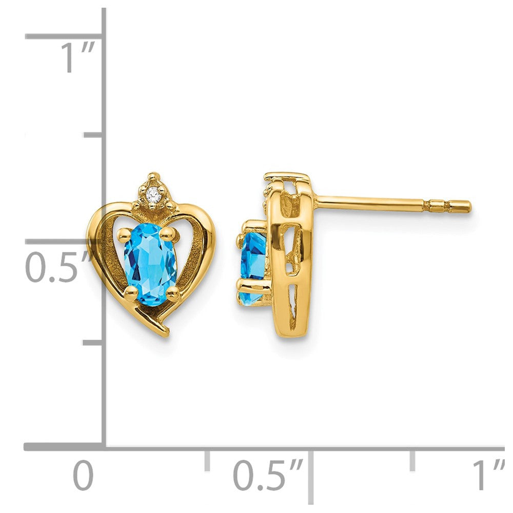 14k 5x3 Oval December/Blue Topaz and Diamond Heart Earrings