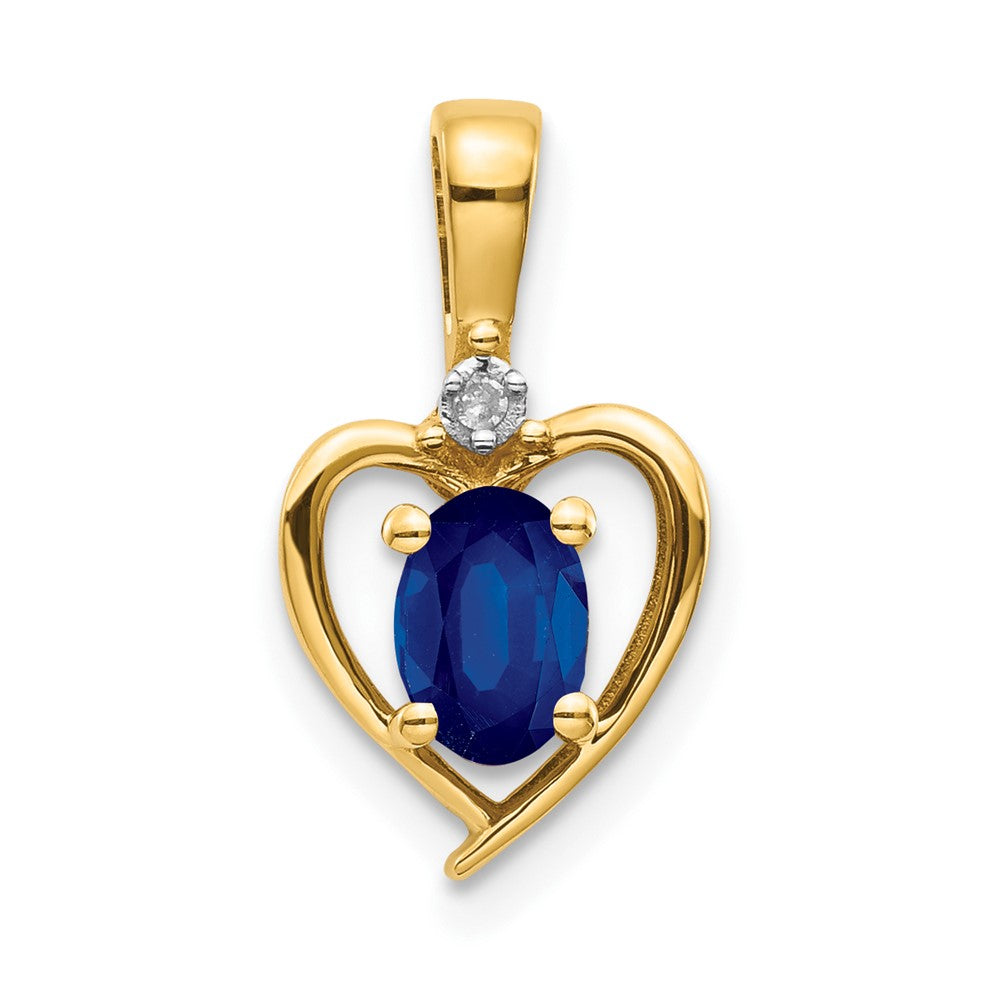 14k 6x4 Oval September/Sapphire and Diamond Heart Pendant