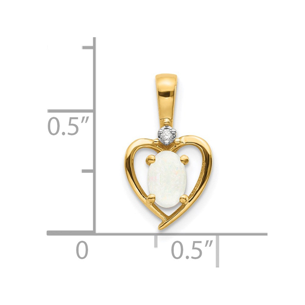 14k 6x4 Oval October/Opal and Diamond Heart Pendant