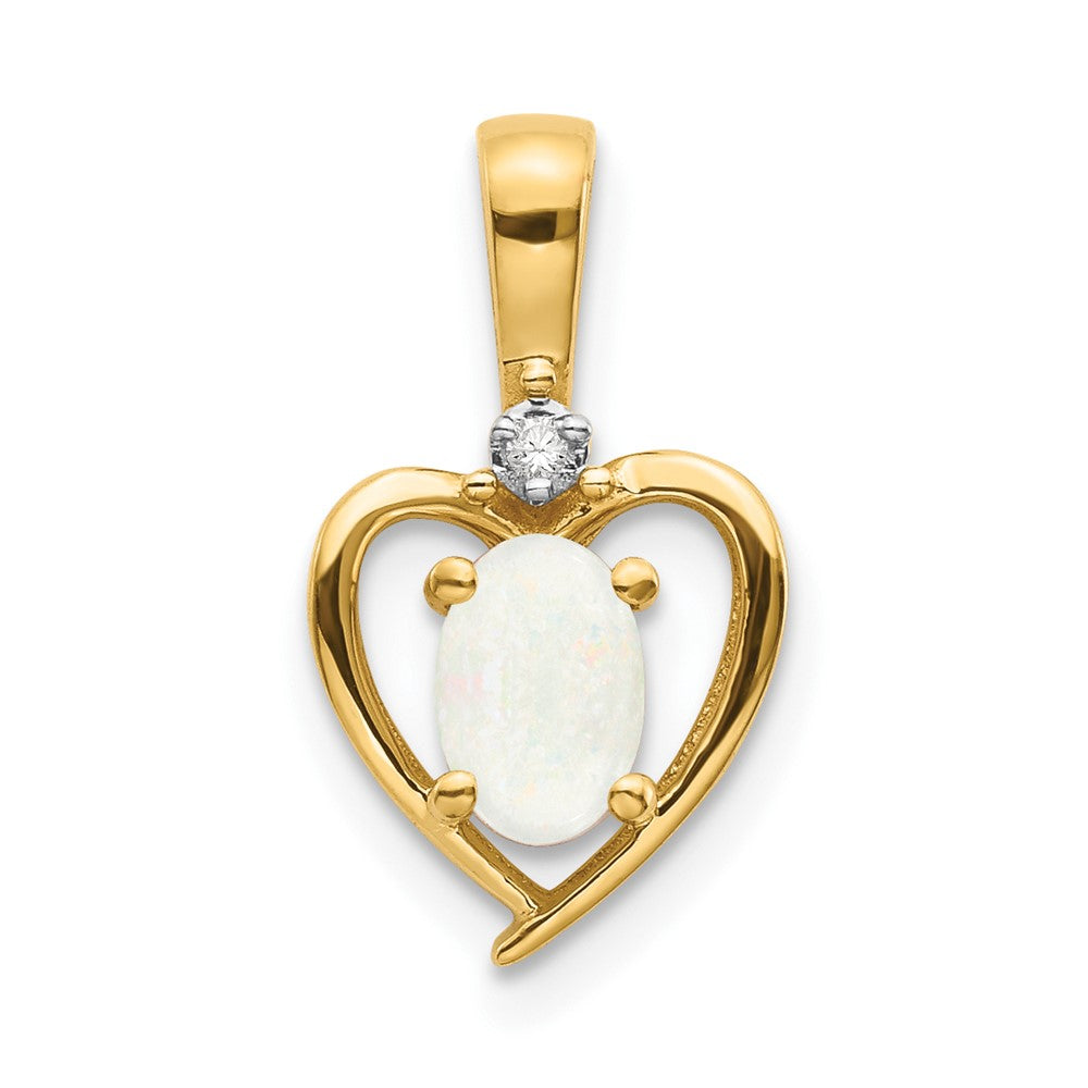 14k 6x4 Oval October/Opal and Diamond Heart Pendant