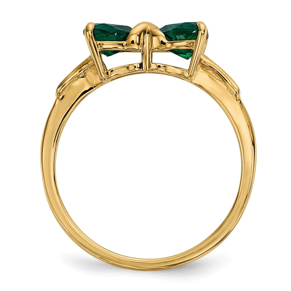 14k Polished May/Lab Created Emerald Bow Ring