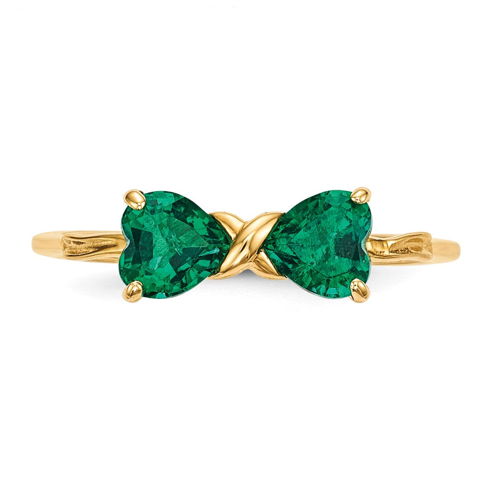 14k Polished May/Lab Created Emerald Bow Ring