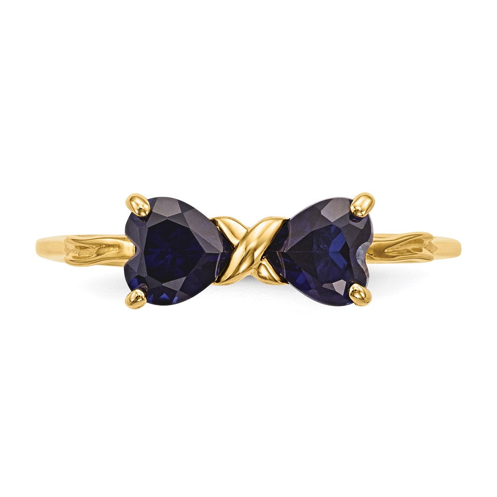 14k Polished September/Lab Created Sapphire Bow Ring