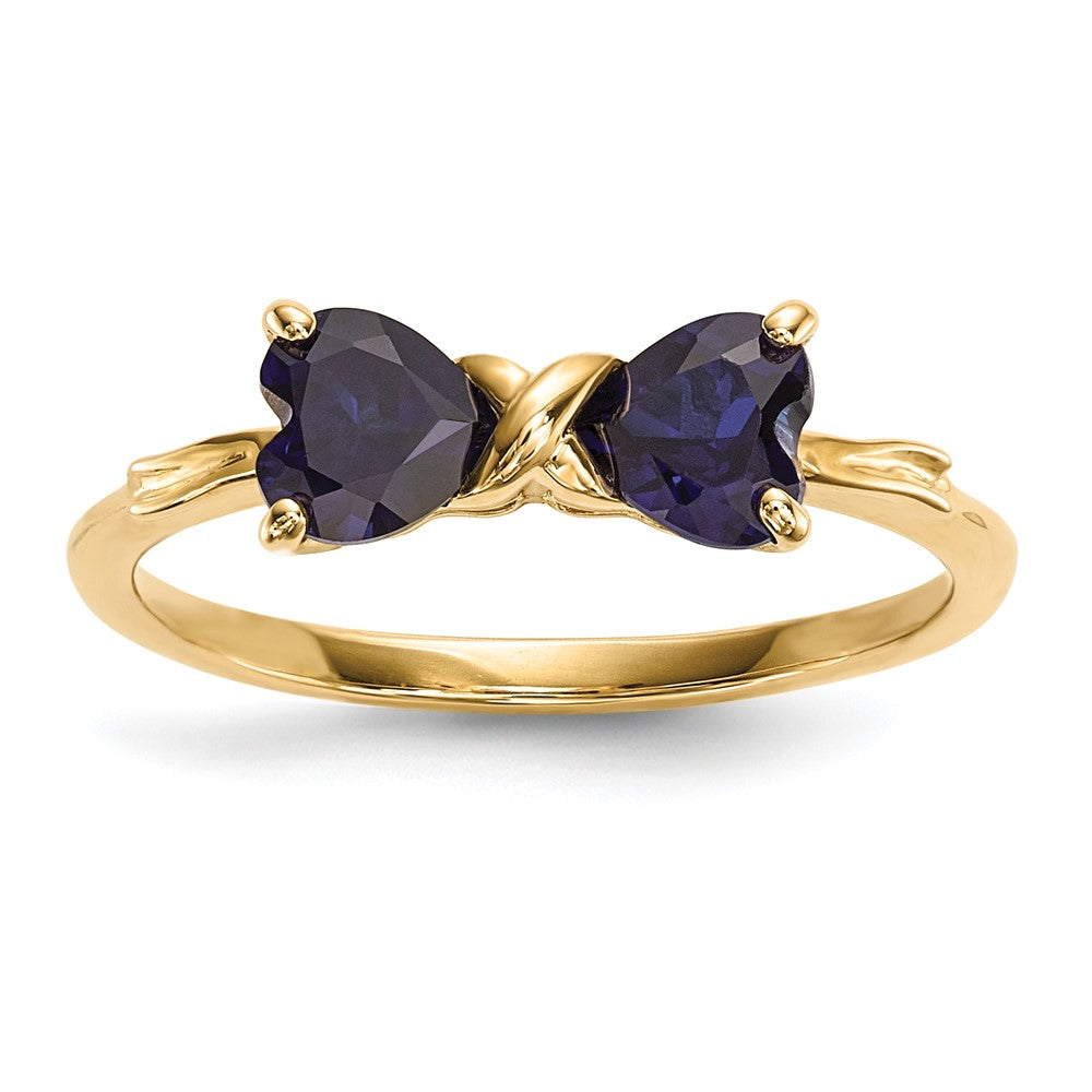 14k Polished September/Lab Created Sapphire Bow Ring