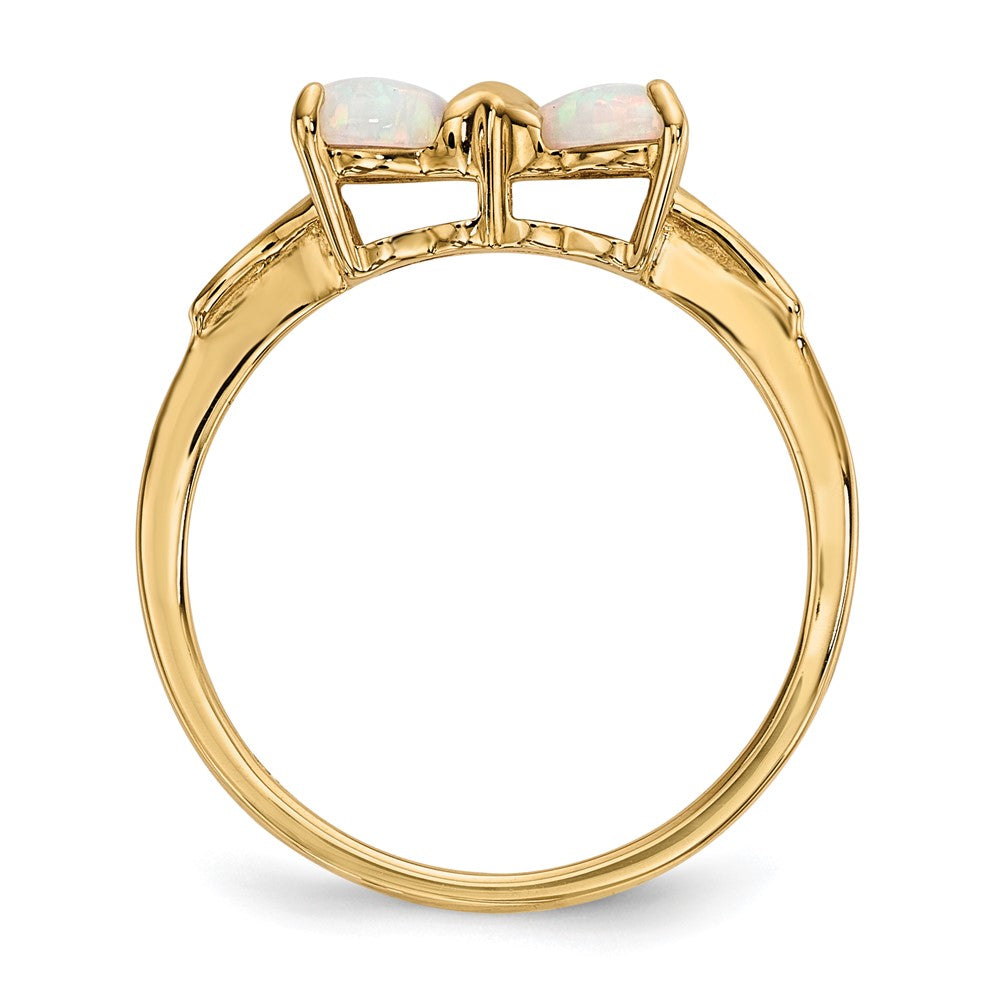 14k Polished October/Lab Created Opal Bow Ring