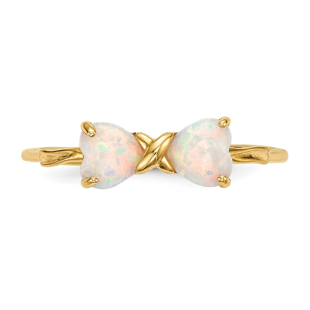 14k Polished October/Lab Created Opal Bow Ring