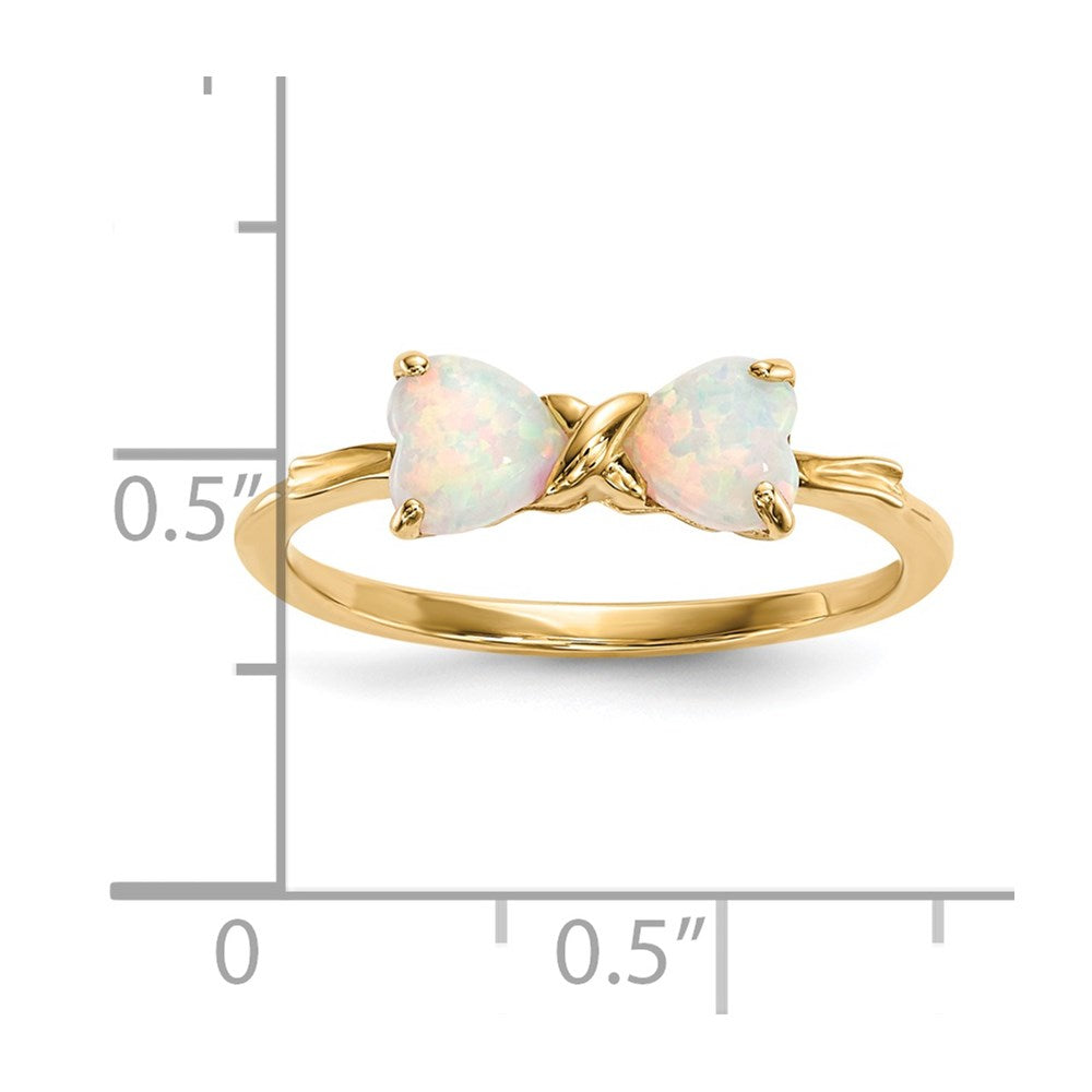 14k Polished October/Lab Created Opal Bow Ring