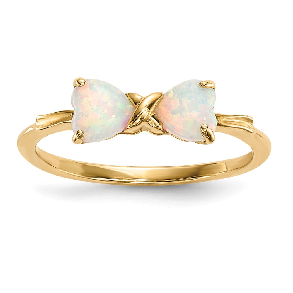 14k Polished October/Lab Created Opal Bow Ring
