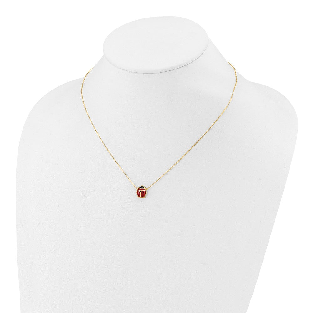 14K Polished Red and Black Enameled Ladybug 17 inch Necklace Plus 1 inch Extender