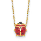 14K Polished Red and Black Enameled Ladybug 17 inch Necklace Plus 1 inch Extender
