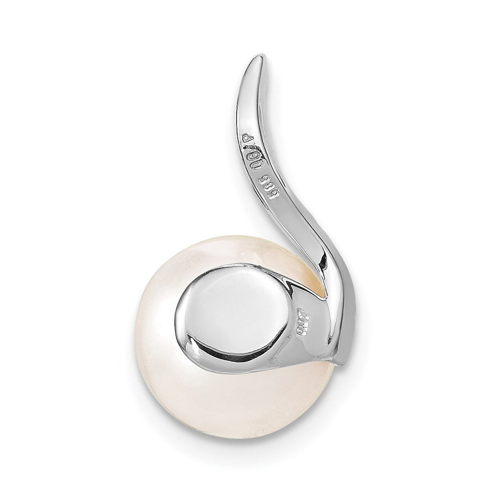 14k White Gold 9-10mm White Button Freshwater Cultured Pearl and Diamond Chain Slide