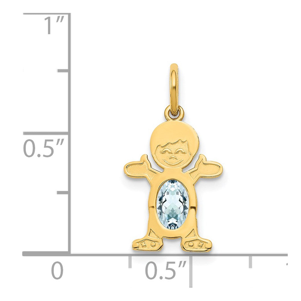 14K Boy Charm 6x4 Oval Genuine Aquamarine-March