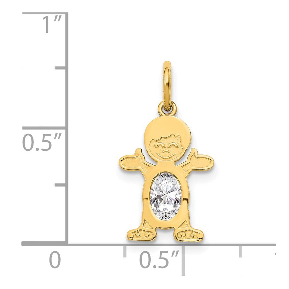 14K Boy Charm 6x4 Oval Genuine White Topaz-April