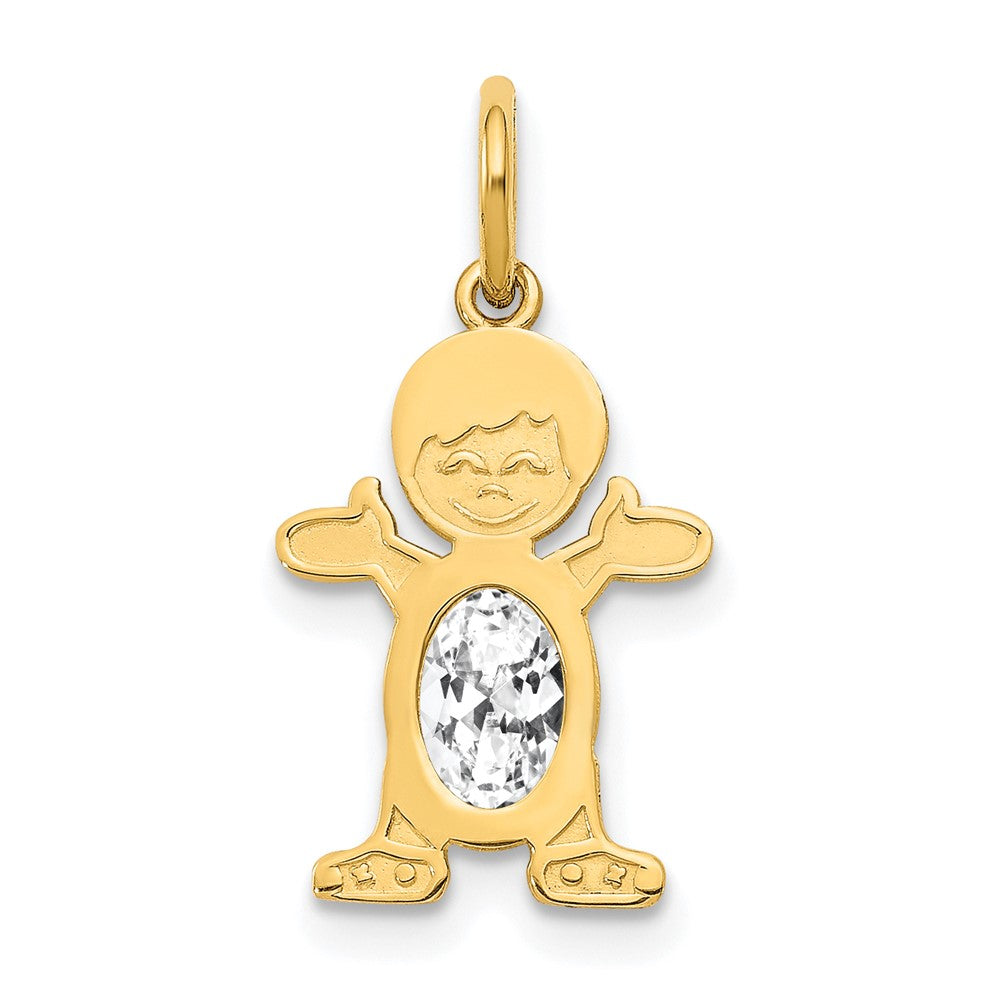 14K Boy Charm 6x4 Oval Genuine White Topaz-April