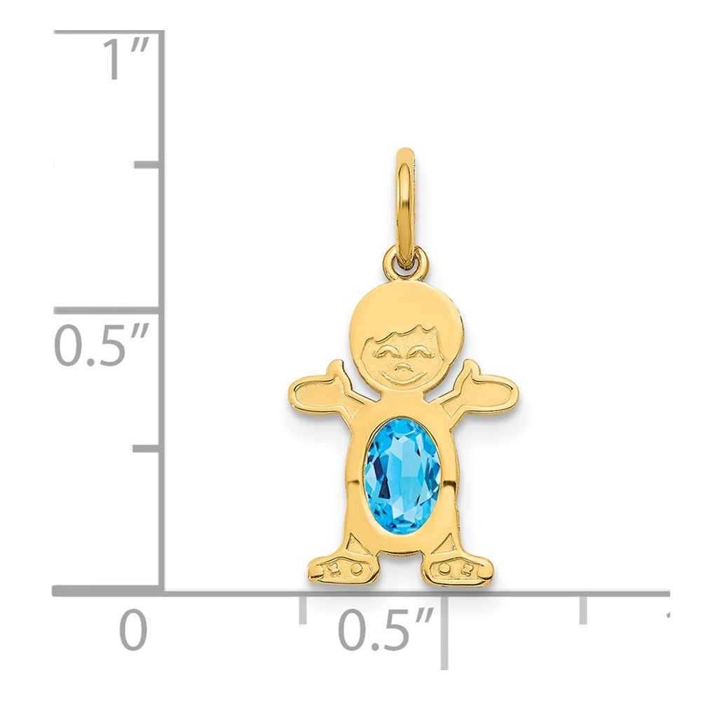 14K Boy Charm 6x4 Oval Genuine Blue Topaz-December