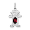 14K White Gold Girl Charm 6x4 Oval Genuine Garnet-January