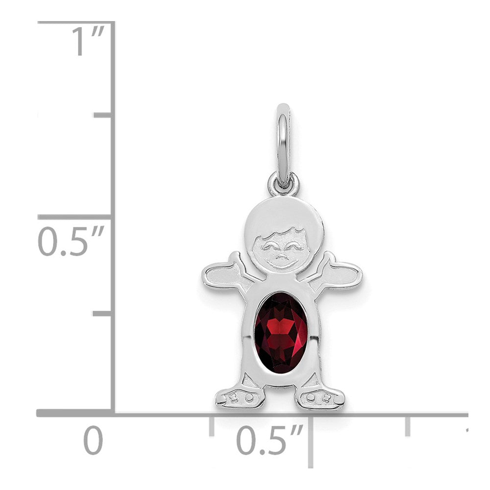 14K White Gold Boy Charm 6x4 Oval Genuine Garnet-January