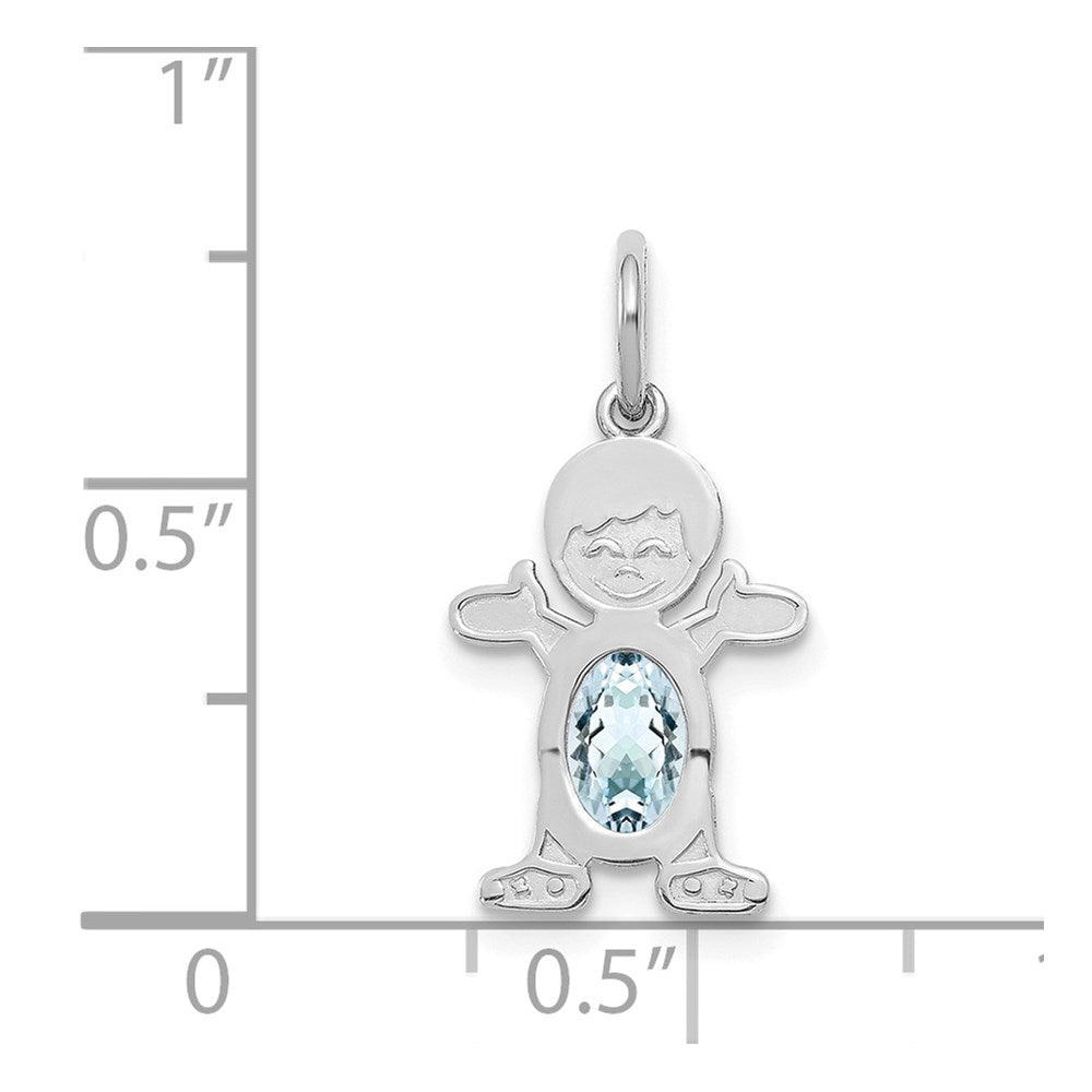 14K White Gold Boy Charm 6x4 Oval Genuine Aquamarine-March