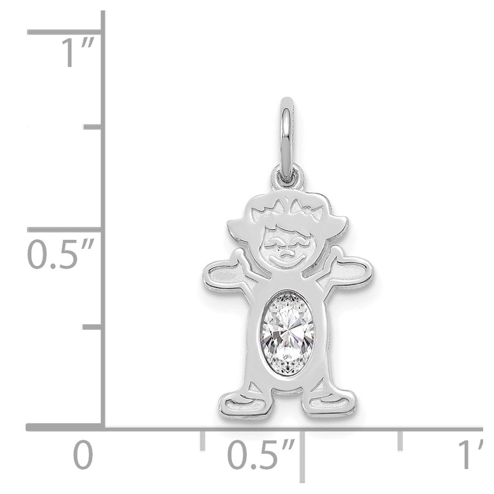 14K White Gold Girl Charm 6x4 Oval Genuine White Topaz-April