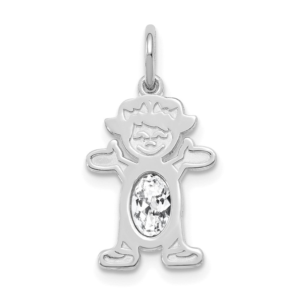14K White Gold Girl Charm 6x4 Oval Genuine White Topaz-April