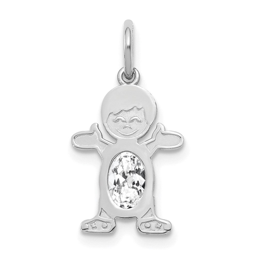 14K White Gold Boy Charm 6x4 Oval Genuine White Topaz-April