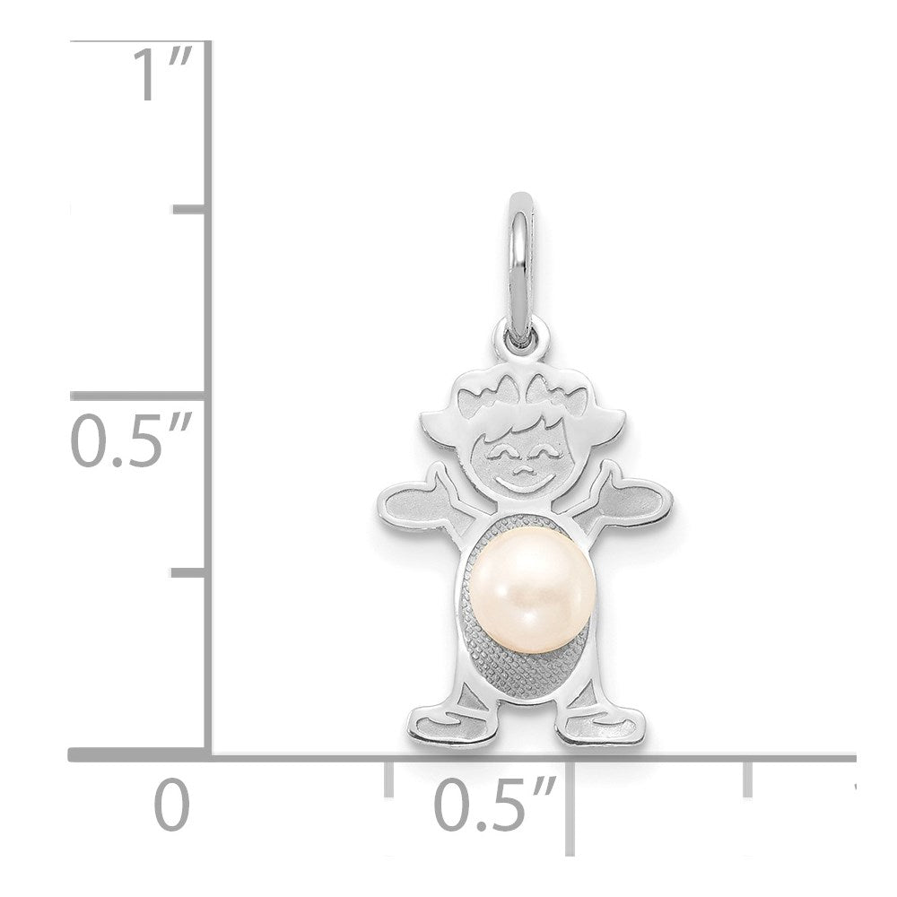 14K White Gold Girl Charm 4mm Freshwater Cultured Pearl-June