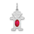 14K White Gold Girl Charm 6x4 Oval Genuine Ruby-July