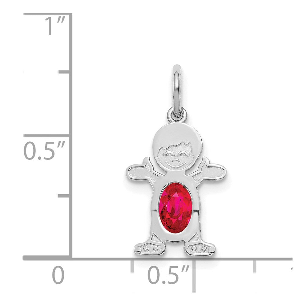 14K White Gold Boy Charm 6x4 Oval Genuine Ruby-July