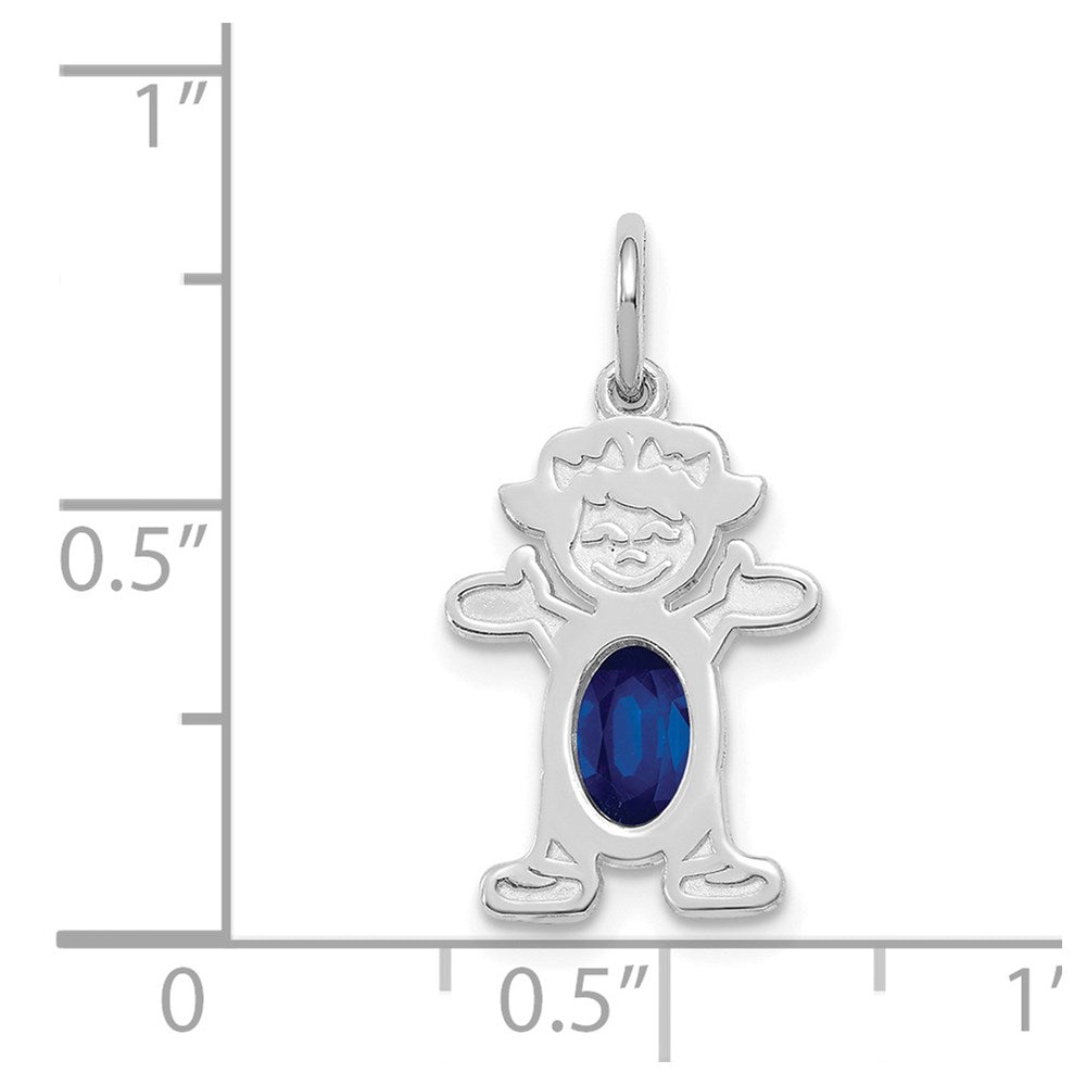 14K White Gold Girl Charm 6x4 Oval Genuine Sapphire-September