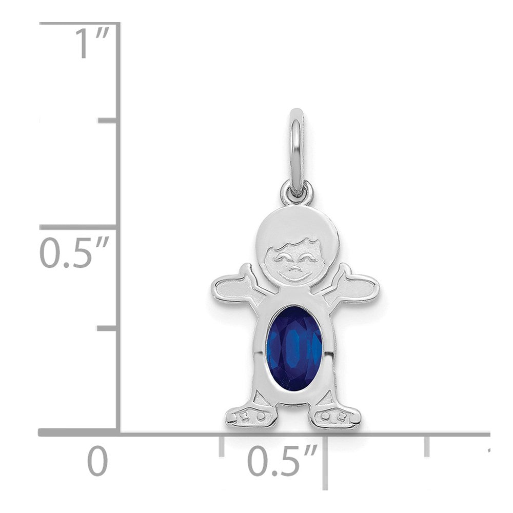 14K White Gold Boy Charm 6x4 Oval Genuine Sapphire-September