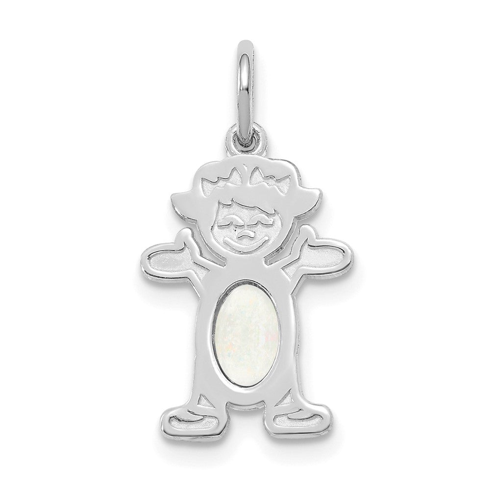 14K White Gold Girl Charm 6x4 Oval Genuine Opal-October
