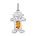 14K White Gold Girl Charm 6x4 Oval Genuine Citrine-November