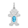 14K White Gold Girl Charm 6x4 Oval Genuine Blue Topaz-December