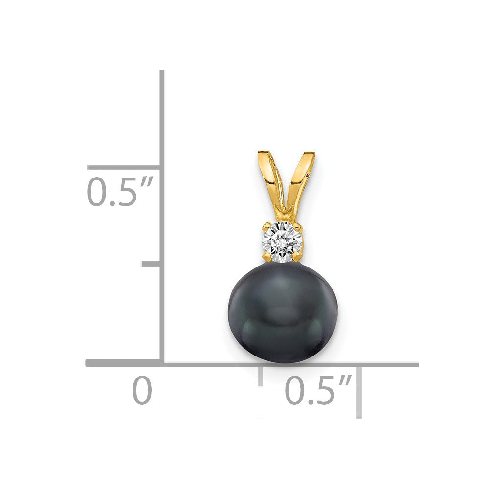 14k 6-7mm Black Round Freshwater Cultured Pearl and AA Diamond Pendant