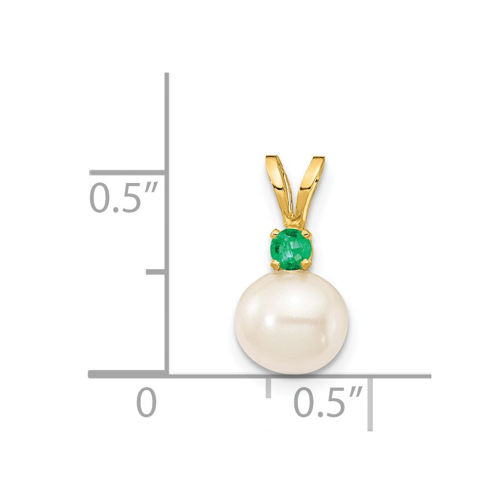 14k 6mm White FW Cultured Pearl & Emerald Pendant