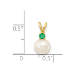 14k 6mm White FW Cultured Pearl & Emerald Pendant